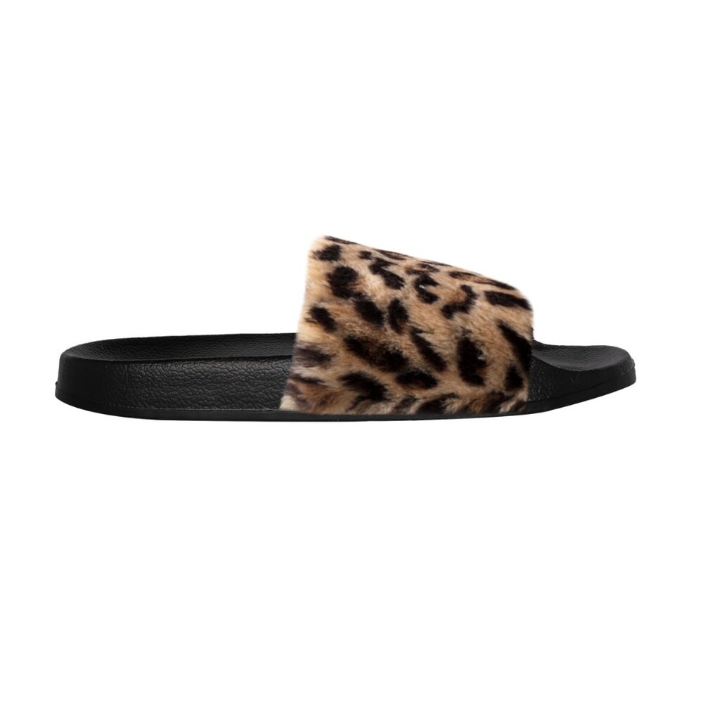 Luxe Fashion Classic Faux Sheepskin Women Slides | 1-Piece | Leopard - Picture 3 of 6